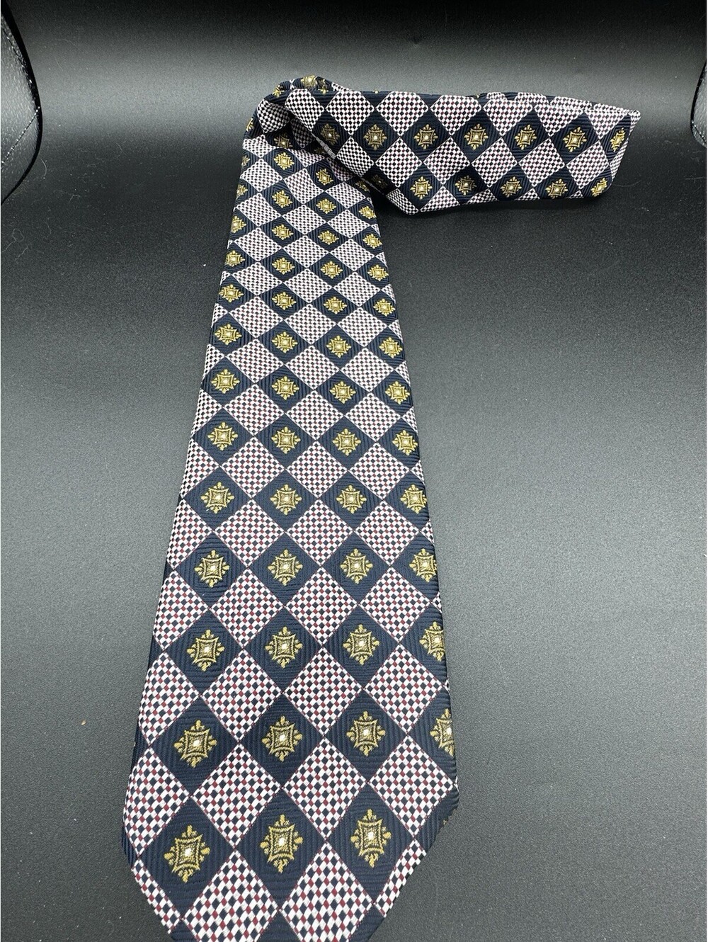 Vintage Berman Bach Reis New Haven Wide Necktie Geometric Checkerboard Medallion
